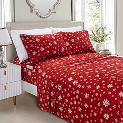 Elegant Comfort Elegant komfort lyx mjuka lakan semestermönster 1 500 trådtäthet egyptisk kvalitet mikrofiber mjukhet skrynkel- och blekningsbeständig (6 delar) bäddsset, Cal King, snöflinga-vinröd Elegant Comfort Elegant komfort lyx mjuka lakan semestermönster 1 500 trådtäthet egyptisk kvalitet mikrofiber mjukhet skrynkel- och blekningsbeständig (6 delar) bäddsset, Cal King, snöflinga-vinröd
