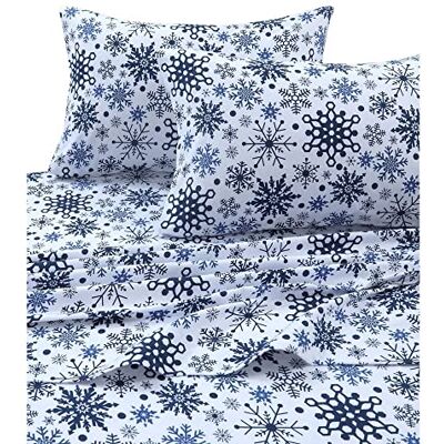 Tribeca Living Snöflingor tryckt flanell djup ficka lakanset, multi, kung Tribeca Living Snöflingor tryckt flanell djup ficka lakanset, multi, kung