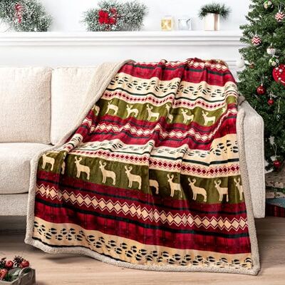 PAVILIA Premium julfilt sherpa fleece överkast plysch juldekoration, renar, mysig vändbar vinter semester stuga filt för soffa 120 x 152 cm PAVILIA Premium julfilt sherpa fleece överkast plysch juldekoration, renar, mysig vändbar vinter semester stuga filt för soffa 120 x 152 cm