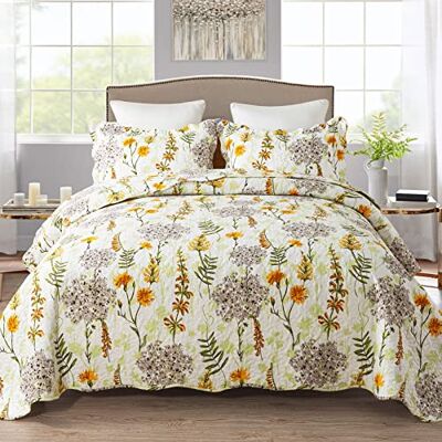 NEWLAKE Sängöverkast set – gul blommönster vändbart mjukt överkast set, king size NEWLAKE Sängöverkast set – gul blommönster vändbart mjukt överkast set, king size