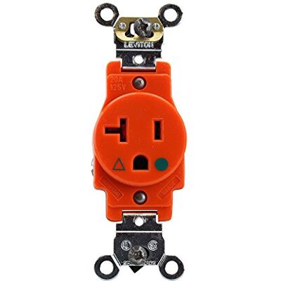 Leviton 5361-IG 20 Amp, 125 Volt, Narrow Body Single Receptacle, Straight Blade, Industrial Grade, Isolated Ground, OrangeL8 Leviton 5361-IG 20 Amp, 125 Volt, Narrow Body Single Receptacle, Straight Blade, Industrial Grade, Isolated Ground, OrangeL8