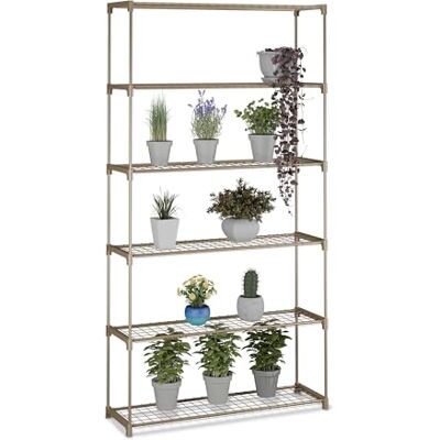 Relaxdays Blomhylla, H x B x D: 174 x 91 x 28 cm, 6 hyllor, plugin-system, metall och plast, växthushylla, brun Relaxdays Blomhylla, H x B x D: 174 x 91 x 28 cm, 6 hyllor, plugin-system, metall och plast, växthushylla, brun