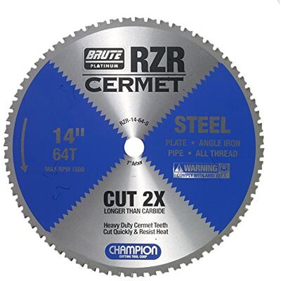 Champion Cutting Tool Corp Circular Saw Blade 14", 64T (RZR-14-64-S)-Cut Steel, Platinum Champion Cutting Tool Corp Circular Saw Blade 14", 64T (RZR-14-64-S)-Cut Steel, Platinum