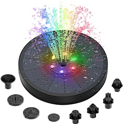Tiptop Home Solcellsfontänpump, 3 W cirkel solvattenfontän med 8 typer av munstycken och 7 färgglada LED-lampor, flytande soldriven dammpump för fågelbad/akvarium Black-02 Tiptop Home Solcellsfontänpump, 3 W cirkel solvattenfontän med 8 typer av munstycken och 7 färgglada LED-lampor, flytande soldriven dammpump för fågelbad/akvarium Black-02