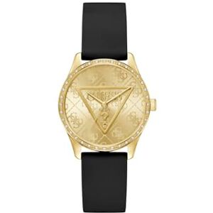 GUESS Roxy damarmbandsur, kvarts analog, rostfritt stål, 36 mm, silikonarmband, svart, 3 bar, urtavlans färg: guld, GW0942L2 GUESS Roxy damarmbandsur, kvarts analog, rostfritt stål, 36 mm, silikonarmband, svart, 3 bar, urtavlans färg: guld, GW0942L2