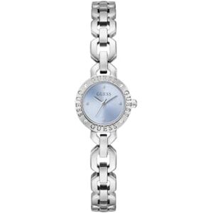 GUESS Siren GW1019L1 kvinnors kvarts analog klocka rostfritt stål 23 mm silikonrem silver 3 bar blå urtavla GUESS Siren GW1019L1 kvinnors kvarts analog klocka rostfritt stål 23 mm silikonrem silver 3 bar blå urtavla