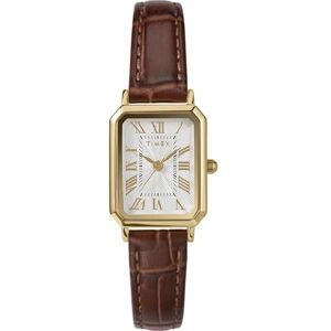 Timex Trend klocka på 21 mm för kvinnor – brun läderrem, vit urtavla, boett i guldton, TW2Y00900 Timex Trend klocka på 21 mm för kvinnor – brun läderrem, vit urtavla, boett i guldton, TW2Y00900