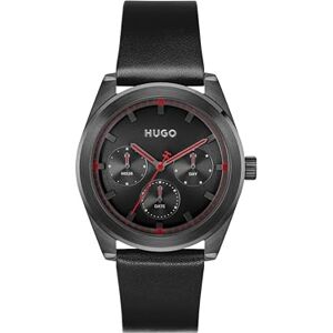 HUGO Analog multifunktionskvartsklocka för herrkollektion #Bright Sport med rostfritt stål eller läderarmband, SVART, Rem HUGO Analog multifunktionskvartsklocka för herrkollektion #Bright Sport med rostfritt stål eller läderarmband, SVART, Rem