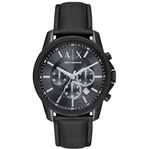 Giorgio Armani klocka för män, kvartskronografrörelse och 44 mm fodralstorlek med läderband, Svart och träkol Giorgio Armani klocka för män, kvartskronografrörelse och 44 mm fodralstorlek med läderband, Svart och träkol