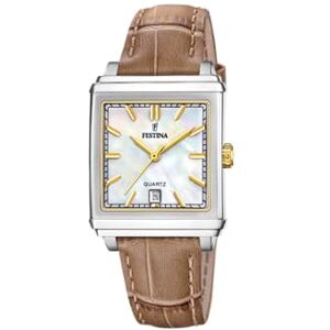 Festina Damklocka F20682/4 på torget grått rostfritt stålarmband brunt läderband, Silver, rem Festina Damklocka F20682/4 på torget grått rostfritt stålarmband brunt läderband, Silver, rem