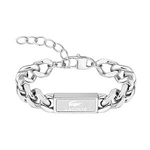 Lacoste Mäns BACKHAND Collection Kedjearmband i rostfritt stål med graverad plack 2040439 Lacoste Mäns BACKHAND Collection Kedjearmband i rostfritt stål med graverad plack 2040439