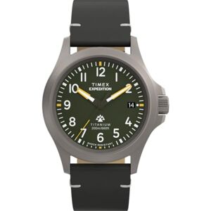 Timex Expedition Titanium Tw2W78100 Klocka, Herr, 38 Mm, Svart Läderarmband, Grön Urtavla, Titanboett Timex Expedition Titanium Tw2W78100 Klocka, Herr, 38 Mm, Svart Läderarmband, Grön Urtavla, Titanboett
