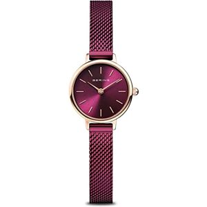 BERING Kvartsur för damer, armbandsur, 22 mm, med roséguldfärgad boett av rostfritt stål och lila urtavla, milanesiskt armband, safirglas, 3 atm, 11022-969 BERING Kvartsur för damer, armbandsur, 22 mm, med roséguldfärgad boett av rostfritt stål och lila urtavla, milanesiskt armband, safirglas, 3 atm, 11022-969