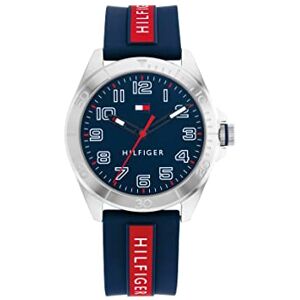 Tommy Hilfiger unisex analog kvartsur med silikonarmband 1720019, Blå röd, Rem Tommy Hilfiger unisex analog kvartsur med silikonarmband 1720019, Blå röd, Rem