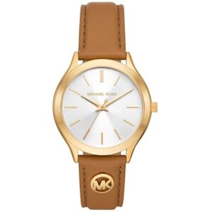 Michael Kors Slim Runway-klocka för kvinnor, 38 mm, kvartsurverk med tre visare och läderarmband Michael Kors Slim Runway-klocka för kvinnor, 38 mm, kvartsurverk med tre visare och läderarmband