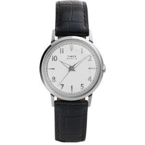 Timex TW2Y37600 Marlin Quartz Kvartsur på 34 mm för män – svart läderrem med silverfärgad urtavla och boett i rostfritt stål Timex TW2Y37600 Marlin Quartz Kvartsur på 34 mm för män – svart läderrem med silverfärgad urtavla och boett i rostfritt stål