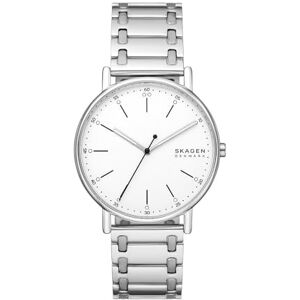Skagen Signatur Herrklocka, kvartsurverk med läderarmband i rostfritt stål, Silverton och vit, 40MM Skagen Signatur Herrklocka, kvartsurverk med läderarmband i rostfritt stål, Silverton och vit, 40MM