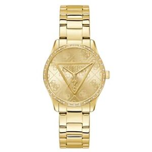 GUESS Damarmbandsur Roxy med zirkon, guldfärgat rostfritt stål armband, mineralglas, guldfärgad urtavla, 3 bar, boettdiameter: 36 mm, GW0987L2 GUESS Damarmbandsur Roxy med zirkon, guldfärgat rostfritt stål armband, mineralglas, guldfärgad urtavla, 3 bar, boettdiameter: 36 mm, GW0987L2