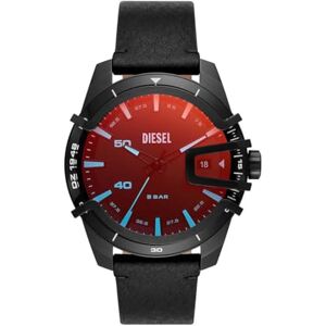 Diesel klocka för män i bur, trehandsdaturverk, 46 mm svart rostfritt stålfodral med läderrem, DZ1948 Diesel klocka för män i bur, trehandsdaturverk, 46 mm svart rostfritt stålfodral med läderrem, DZ1948