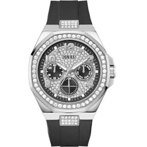 GUESS Empire herrarmbandsur kvarts analog, rostfritt stål, 46 mm, silikonarmband, silver, 5 bar, urtavlans färg: svart, datumvisning, GW1002G1 GUESS Empire herrarmbandsur kvarts analog, rostfritt stål, 46 mm, silikonarmband, silver, 5 bar, urtavlans färg: svart, datumvisning, GW1002G1