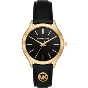 Michael Kors Slim Runway-klocka för kvinnor, 38 mm, kvartsurverk med tre visare och läderarmband Michael Kors Slim Runway-klocka för kvinnor, 38 mm, kvartsurverk med tre visare och läderarmband