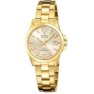 Festina Damklocka F20050/2 Swiss Made Classics guldfärgat rostfritt stålarmband, Beige färg Festina Damklocka F20050/2 Swiss Made Classics guldfärgat rostfritt stålarmband, Beige färg