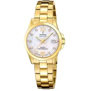 Festina Damklocka F20050/1 Swiss Made Classics guldfärgat rostfritt stålarmband, Beige färg Festina Damklocka F20050/1 Swiss Made Classics guldfärgat rostfritt stålarmband, Beige färg