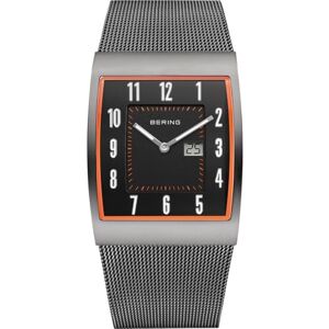 BERING Män analog kvartsur med rostfritt stål armband 52033-379, Grå/orange, 33, Retro BERING Män analog kvartsur med rostfritt stål armband 52033-379, Grå/orange, 33, Retro