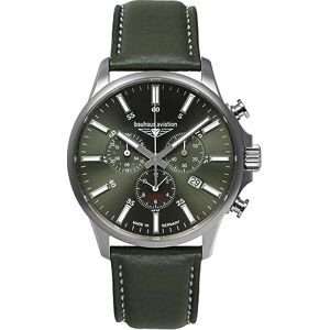 Bauhaus Aviation herrklocka med läderband eller titanband kronograf titanhus 10 ATM safirglas larm datum 2880, Grön, Rem Bauhaus Aviation herrklocka med läderband eller titanband kronograf titanhus 10 ATM safirglas larm datum 2880, Grön, Rem