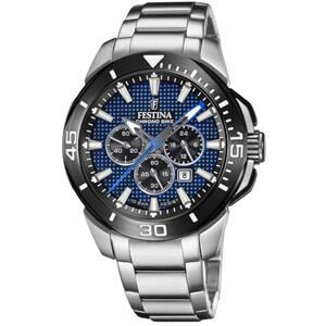 Festina Analog kvartsklocka för män med armband i rostfritt stål F20641/2, Silver-svart-blå, Armband Festina Analog kvartsklocka för män med armband i rostfritt stål F20641/2, Silver-svart-blå, Armband