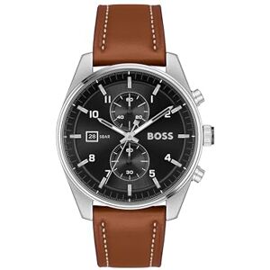 Boss kronograf kvartsur för män SKYTRAVELLER kollektion med läder eller rostfritt stålrem, Svart, armband Boss kronograf kvartsur för män SKYTRAVELLER kollektion med läder eller rostfritt stålrem, Svart, armband