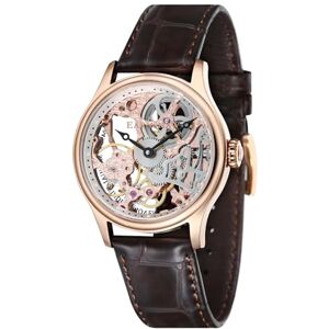 Thomas Earnshaw 42 mm Bauer mekaniskt skelett automatisk klocka med äkta läderrem eller rostfritt stål armband ES-8049, Silver/brun, armband Thomas Earnshaw 42 mm Bauer mekaniskt skelett automatisk klocka med äkta läderrem eller rostfritt stål armband ES-8049, Silver/brun, armband