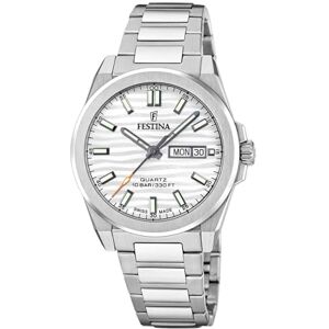 Festina Swiss Made analog herrklocka 316L rostfritt stål silver kvarts kalender resistent safir glas 10 ATM vattentät F20073/1 klassiskt stål Festina Swiss Made analog herrklocka 316L rostfritt stål silver kvarts kalender resistent safir glas 10 ATM vattentät F20073/1 klassiskt stål