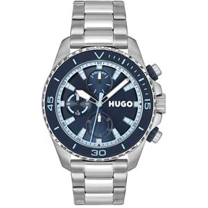 HUGO Analog multifunktions kvarts klocka för män #DIVE samling med silver rostfritt stålarmband 1530429 HUGO Analog multifunktions kvarts klocka för män #DIVE samling med silver rostfritt stålarmband 1530429