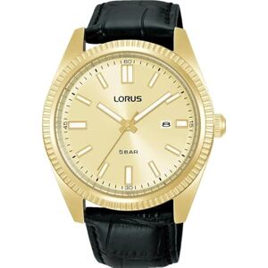 Lorus mäns analog kvartsur med läderarmband RH976QX9, Guld, Rem Lorus mäns analog kvartsur med läderarmband RH976QX9, Guld, Rem