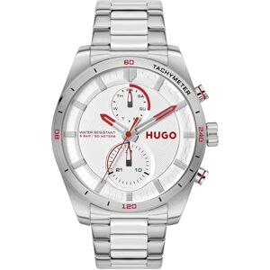 HUGO analog multifunktion kvartsur för män # snabb samling med silver rostfritt stålarmband 1530373, Vitt HUGO analog multifunktion kvartsur för män # snabb samling med silver rostfritt stålarmband 1530373, Vitt
