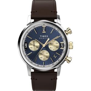 Timex Marlin Chronograph Tachymeter Tw2W60400 Klocka, Herr, 40 Mm, Brunt Armband I Veganskt Läder, Blå Urtavla, Boett I Rostfritt Stål Timex Marlin Chronograph Tachymeter Tw2W60400 Klocka, Herr, 40 Mm, Brunt Armband I Veganskt Läder, Blå Urtavla, Boett I Rostfritt Stål