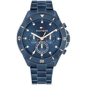 Tommy Hilfiger Multifunktionell analog kvartsklocka för kvinnor med band i rostfritt stål, Marinblå, One Size, armband Tommy Hilfiger Multifunktionell analog kvartsklocka för kvinnor med band i rostfritt stål, Marinblå, One Size, armband