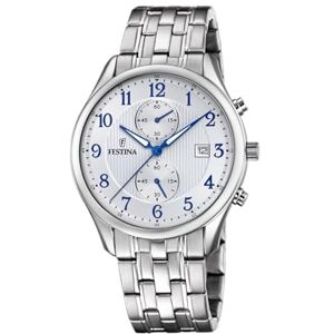 Festina Herrklocka F6854/A Timeless Chronograph 316l rostfritt stål armband fodral silver, vit, klassisk, Vit, Klassisk Festina Herrklocka F6854/A Timeless Chronograph 316l rostfritt stål armband fodral silver, vit, klassisk, Vit, Klassisk
