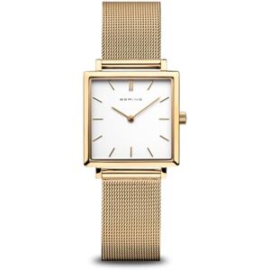 BERING Kvartsur för damer, armbandsur, 26 mm, med guldfärgad boett av rostfritt stål och vit urtavla, milanesiskt armband, safirglas, 3 atm, 18226-334 BERING Kvartsur för damer, armbandsur, 26 mm, med guldfärgad boett av rostfritt stål och vit urtavla, milanesiskt armband, safirglas, 3 atm, 18226-334