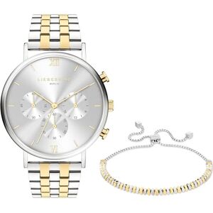 LIEBESKIND Berlin Set – Bicolor-kronograf klocka med matchande pärlarmband – tvåfärgad silver/IP guld – rostfritt stål – analog damarmbandsur med kvartsrörelse – 40 mm – 5 ATM – reptålig LIEBESKIND Berlin Set – Bicolor-kronograf klocka med matchande pärlarmband – tvåfärgad silver/IP guld – rostfritt stål – analog damarmbandsur med kvartsrörelse – 40 mm – 5 ATM – reptålig