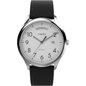Timex Easy Reader Klocka för män, 40 mm, svart läderarmband, vit urtavla, boett i silverton, TW2W68300 Timex Easy Reader Klocka för män, 40 mm, svart läderarmband, vit urtavla, boett i silverton, TW2W68300