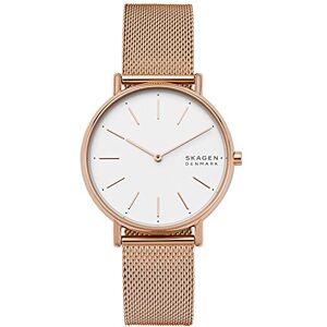 Skagen Signatur Damklocka, kvartsverk med armband i rostfritt stål eller läder, Roséguldton med vitt Skagen Signatur Damklocka, kvartsverk med armband i rostfritt stål eller läder, Roséguldton med vitt