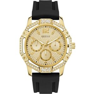 GUESS Herrarmbandsur hylla med datumvisning, zirkon, svart silikonarmband, mineralglas, guldfärgad urtavla, 3 bar, boettdiameter: 46 mm, GW0954G2 GUESS Herrarmbandsur hylla med datumvisning, zirkon, svart silikonarmband, mineralglas, guldfärgad urtavla, 3 bar, boettdiameter: 46 mm, GW0954G2