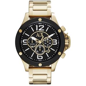 Giorgio Armani Watch For Men, Quartz Chronograph-rörelse och 48 mm boettstorlek med rostfritt stålrem, Guldton och svart Giorgio Armani Watch For Men, Quartz Chronograph-rörelse och 48 mm boettstorlek med rostfritt stålrem, Guldton och svart