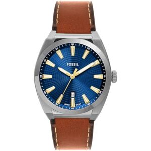 Fossil Everett herrklocka, kvarts trevisare datumrörelse med rostfritt stål eller läderarmband, Brun och blå, 42 mm, Rem Fossil Everett herrklocka, kvarts trevisare datumrörelse med rostfritt stål eller läderarmband, Brun och blå, 42 mm, Rem