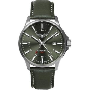 Bauhaus Aviation herrklocka med läderrem eller titanband automatiskt GMT titanfodral 10 ATM safir kristall datum 2868, grön, koppel Bauhaus Aviation herrklocka med läderrem eller titanband automatiskt GMT titanfodral 10 ATM safir kristall datum 2868, grön, koppel