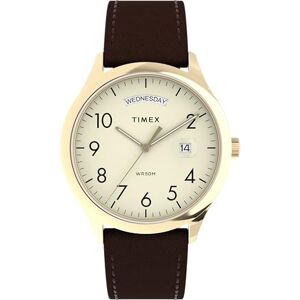 Timex Easy Reader Klocka på 40 mm för män, brunt läderarmband, gräddvit urtavla, boett i guldton, TW2W68400 Timex Easy Reader Klocka på 40 mm för män, brunt läderarmband, gräddvit urtavla, boett i guldton, TW2W68400