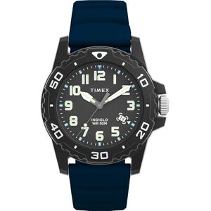 Timex Main Street 42 mm herrklocka Blått silikonarmband, svart urtavla, svart boett TW5M61100 Timex Main Street 42 mm herrklocka Blått silikonarmband, svart urtavla, svart boett TW5M61100