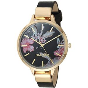 Nine West damklocka med blommig urtavla, Svart/guld Nine West damklocka med blommig urtavla, Svart/guld